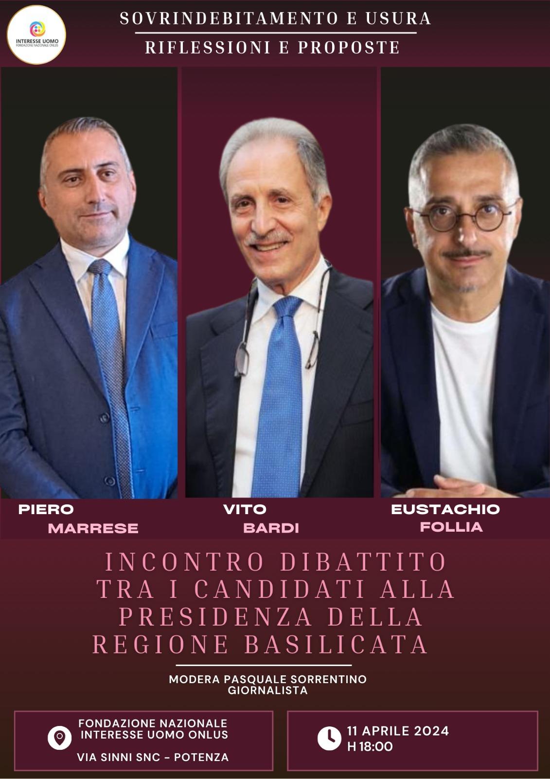  Basilicata: confronto tra i candidati alla Presidenza della Regione  su sovrindebitamento e usura